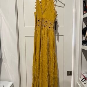 Lulu's Mustard Crochet Waist Maxi Dress